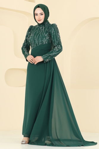 moda selvim Evening Dress 6625YG95 Emerald - Thumbnail