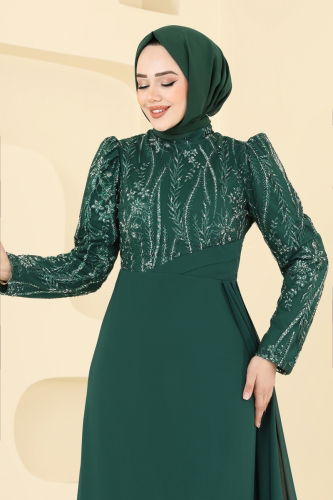 moda selvim Evening Dress 6625YG95 Emerald - Thumbnail