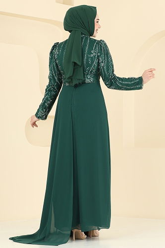 moda selvim Evening Dress 6625YG95 Emerald - Thumbnail