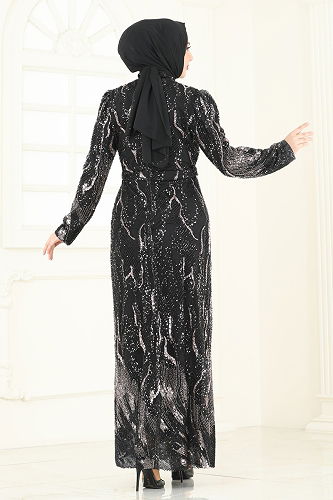 moda selvim Evening Dress 6628YG95 Black - Thumbnail