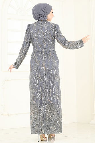 moda selvim Evening Dress 6628YG95 Gray - Thumbnail