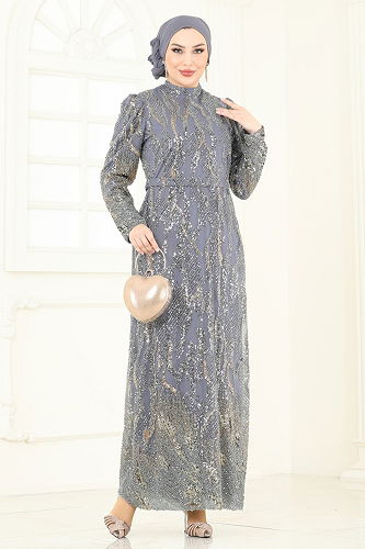moda selvim Evening Dress 6628YG95 Gray - Thumbnail