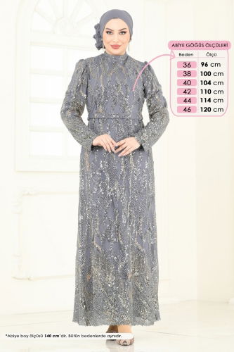 moda selvim Evening Dress 6628YG95 Gray - Thumbnail