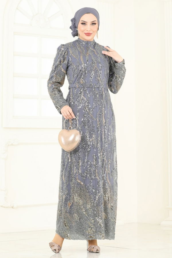 Modaselvim خصم صافٍ20%+20% في سلة التسوق فستان سهرة رمادي 6628YG95