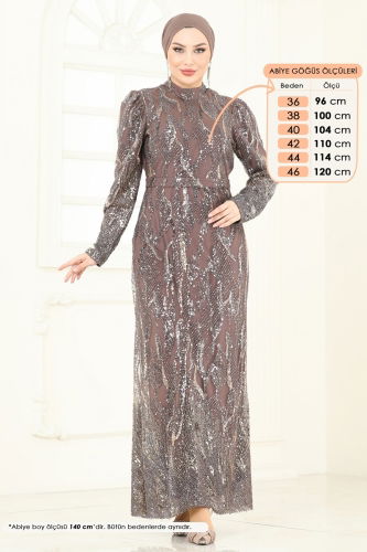 moda selvim فستان سهرة بيج وردي 6628YG95 - Thumbnail