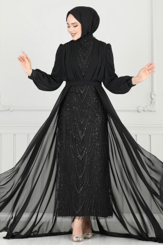 moda selvim Evening Dress 6630YG95 Black - Thumbnail