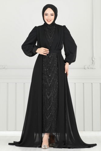 moda selvim Evening Dress 6630YG95 Black - Thumbnail