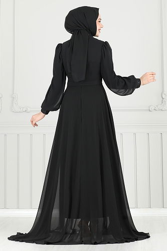 moda selvim فستان سهرة أسود 6630YG95 - Thumbnail