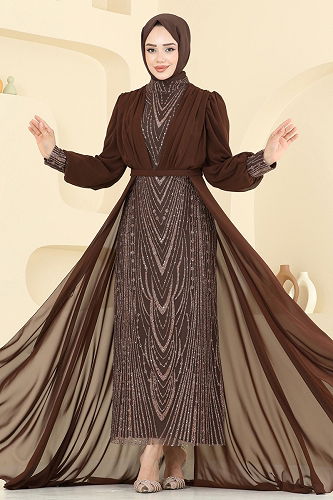 moda selvim Evening Dress 6630YG95 Brown - Thumbnail