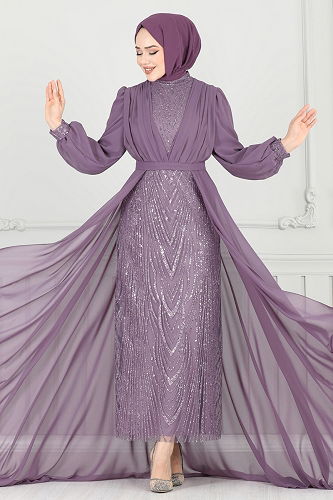 moda selvim Evening Dress 6630YG95 Dark Lilac - Thumbnail