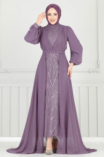 moda selvim Evening Dress 6630YG95 Dark Lilac - Thumbnail