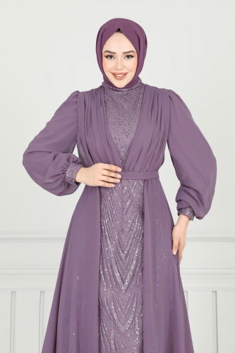 moda selvim Evening Dress 6630YG95 Dark Lilac - Thumbnail