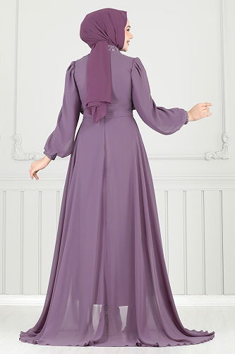 moda selvim Evening Dress 6630YG95 Dark Lilac - Thumbnail