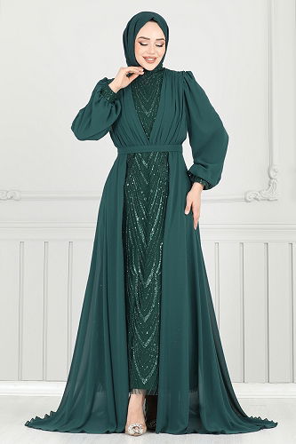 moda selvim Evening Dress 6630YG95 Emerald - Thumbnail