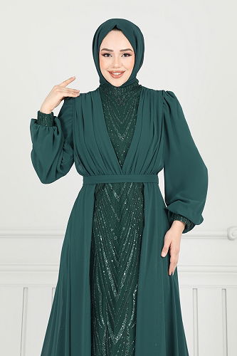 moda selvim Evening Dress 6630YG95 Emerald - Thumbnail