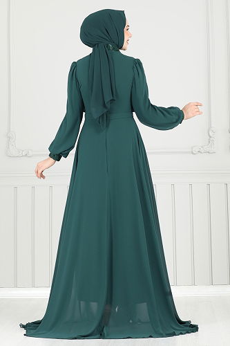 moda selvim Evening Dress 6630YG95 Emerald - Thumbnail