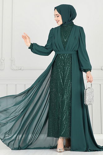 moda selvim Evening Dress 6630YG95 Emerald - Thumbnail