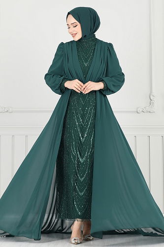 moda selvim Evening Dress 6630YG95 Emerald - Thumbnail