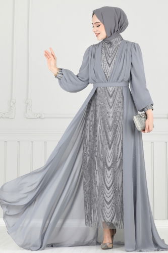 moda selvim Evening Dress 6630YG95 Gray - Thumbnail