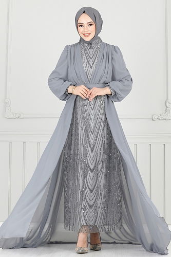 moda selvim Evening Dress 6630YG95 Gray - Thumbnail