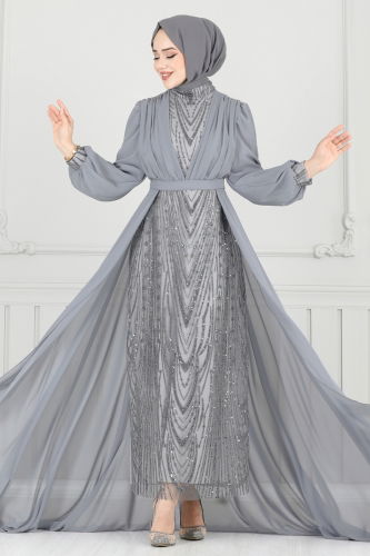 moda selvim Evening Dress 6630YG95 Gray - Thumbnail