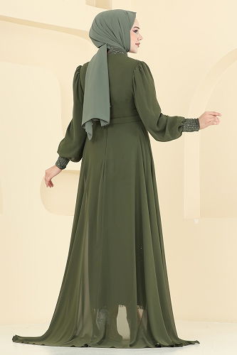 moda selvim Evening Dress 6630YG95 Khaki - Thumbnail