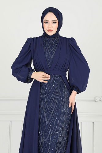 moda selvim Evening Dress 6630YG95 Navy Blue - Thumbnail