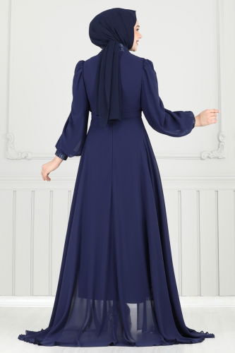 moda selvim Evening Dress 6630YG95 Navy Blue - Thumbnail
