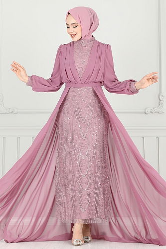 moda selvim Evening Dress 6630YG95 Rose Dried - Thumbnail