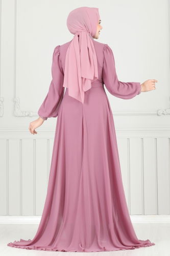 moda selvim فستان سهرة وردي 6630YG95 - Thumbnail