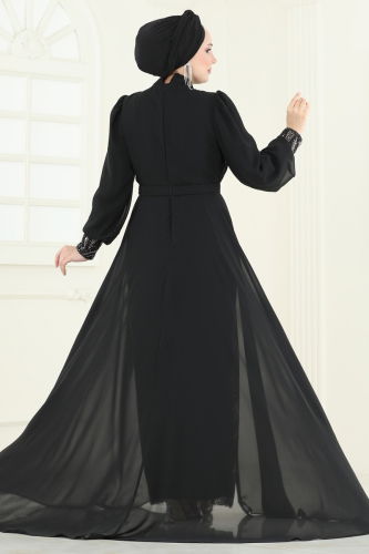moda selvim Evening Dress 6631YG95 Black - Thumbnail