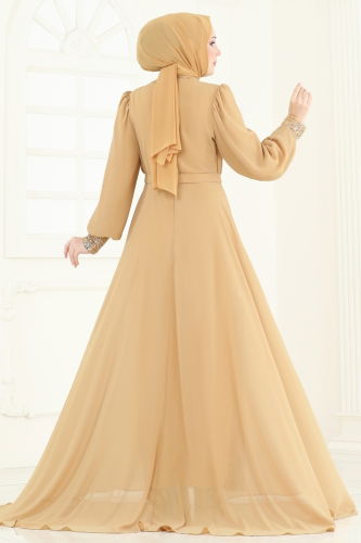 moda selvim Evening Dress 6631YG95 Gold - Thumbnail
