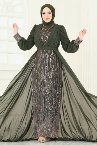 moda selvim Evening Dress 6631YG95 Khaki - Thumbnail