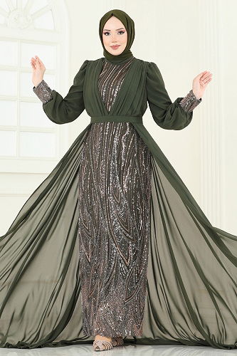 moda selvim Evening Dress 6631YG95 Khaki - Thumbnail