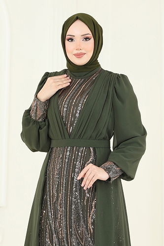 moda selvim Evening Dress 6631YG95 Khaki - Thumbnail