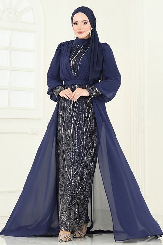 moda selvim Evening Dress 6631YG95 Navy Blue - Thumbnail