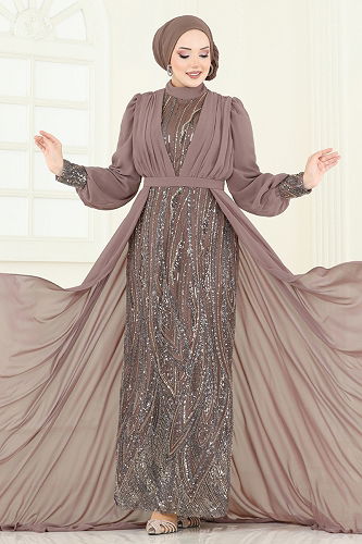 moda selvim Evening Dress 6631YG95 Powder Vision - Thumbnail