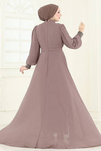 moda selvim فستان سهرة بيج وردي 6631YG95 - Thumbnail