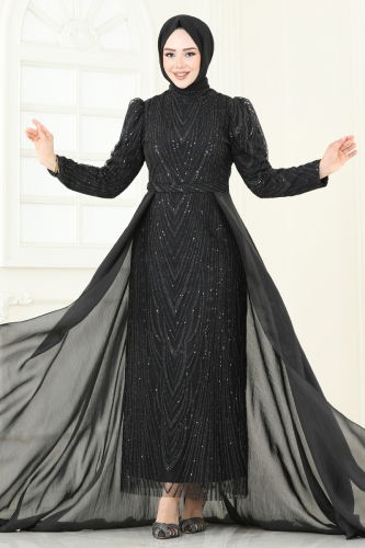 moda selvim Evening Dress 6632YG95 Black - Thumbnail