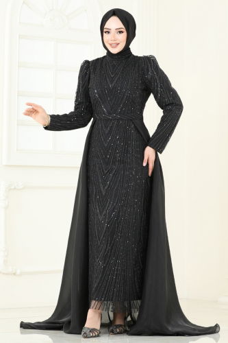 moda selvim Evening Dress 6632YG95 Black - Thumbnail