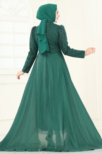 moda selvim Evening Dress 6632YG95 Emerald - Thumbnail