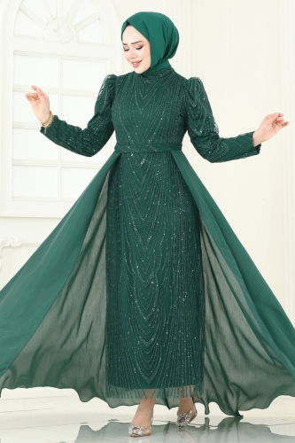 moda selvim Evening Dress 6632YG95 Emerald - Thumbnail