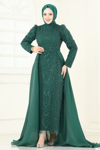 moda selvim Evening Dress 6632YG95 Emerald - Thumbnail