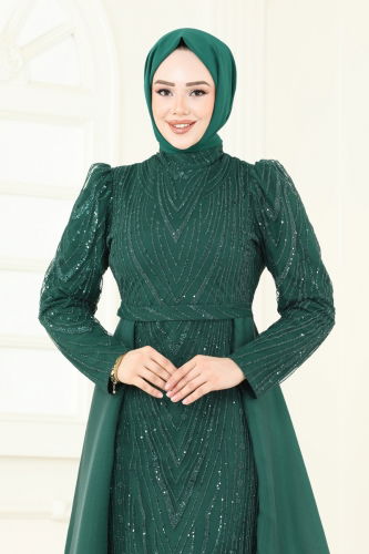 moda selvim Evening Dress 6632YG95 Emerald - Thumbnail