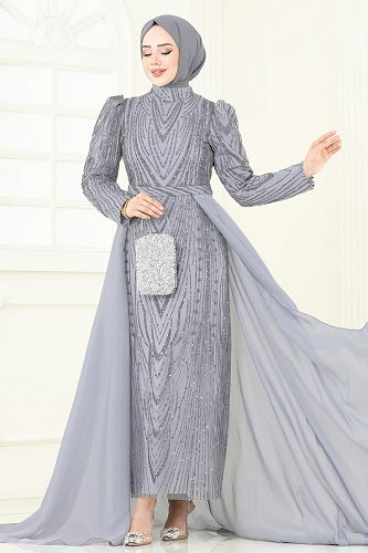 moda selvim Evening Dress 6632YG95 Gray - Thumbnail