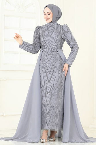 moda selvim Evening Dress 6632YG95 Gray - Thumbnail