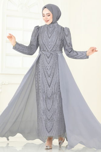 moda selvim Evening Dress 6632YG95 Gray - Thumbnail