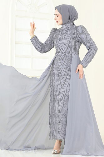 moda selvim Evening Dress 6632YG95 Gray - Thumbnail