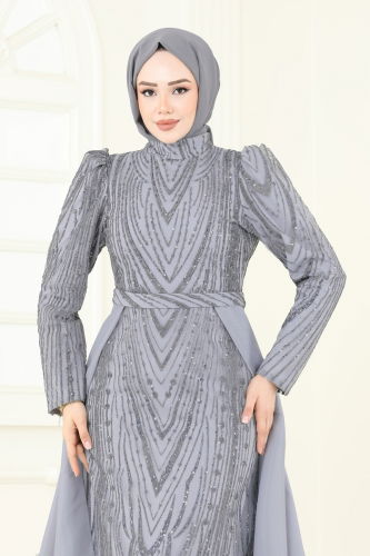 moda selvim Evening Dress 6632YG95 Gray - Thumbnail