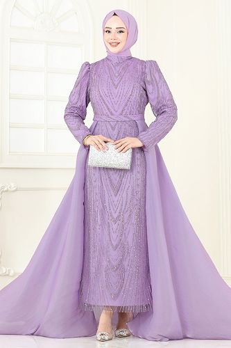 moda selvim Evening Dress 6632YG95 Lilac - Thumbnail